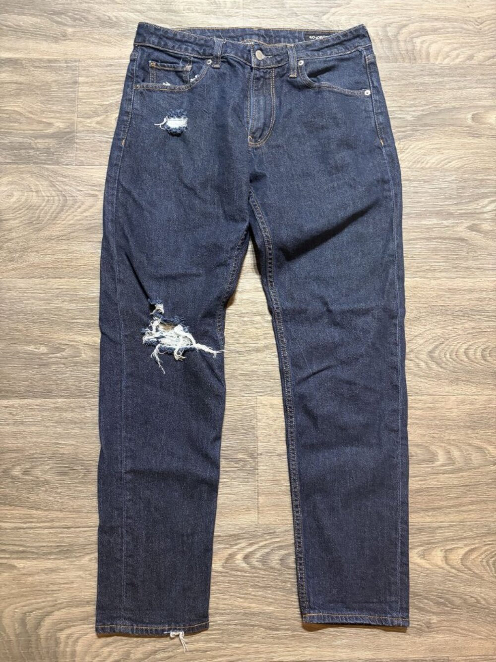 Bonobos Distressed Dark Wash Jeans 31x32 Straight Leg Denim Ripped Cotton